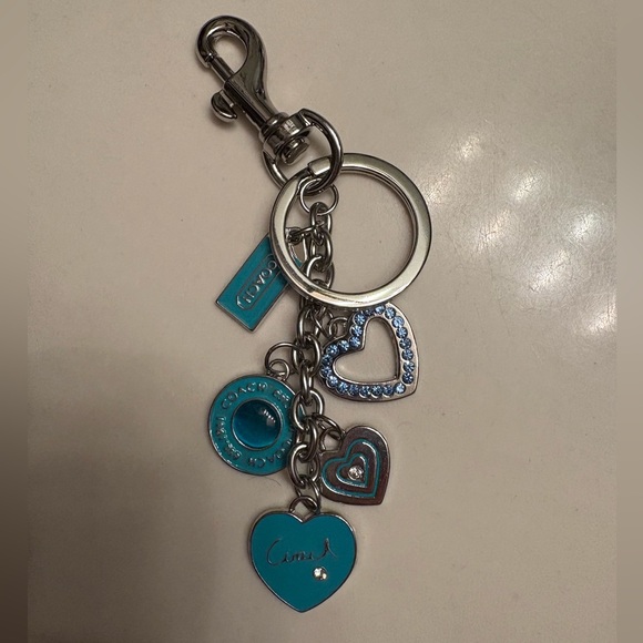 Coach Teal and Silver Heart Keychain bag charm! - Picture 1 of 3